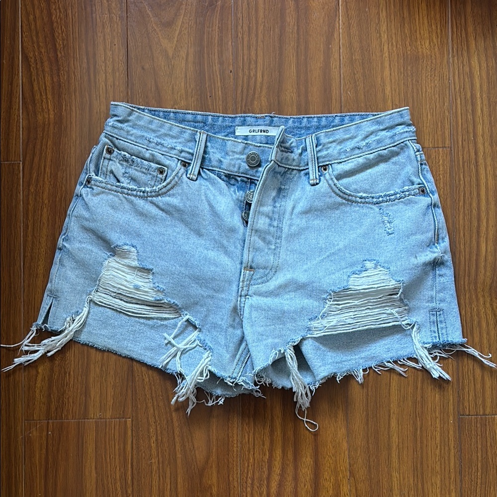 Grlfrnd Helena Denim Distressed Shorts in Death Valley